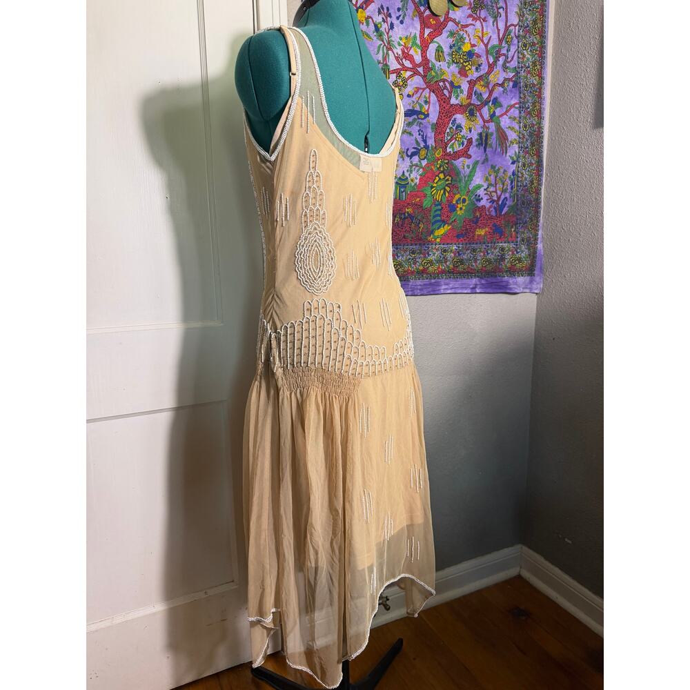 Together Beaded Midi Dress Nude Art Deco Gatsby 1920s Style Mesh Formal - Size 8 - Picture 4 of 11